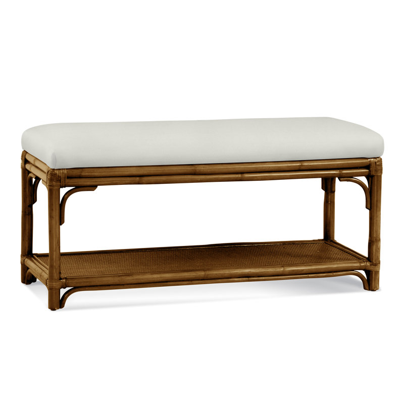 Summer Retreat Wicker Shelf Storage Bench, Havana, Ivory Crypton Performance; 0886-91