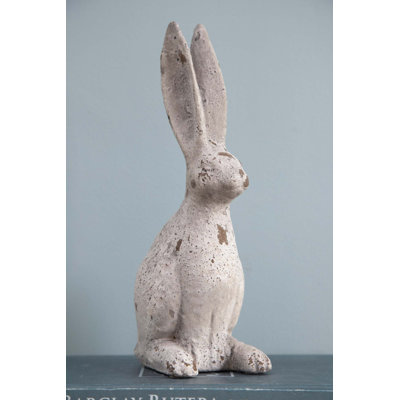 1PC Weathered Cement Cream Rabbit Statue