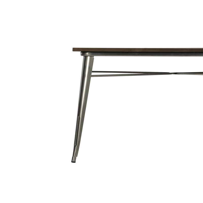 Solid Wood Top Metal Base Dining Table, Metallic