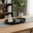 Black Beaded Decorative Candlestick Tray, Oval Wooden, Coffee Table Ornament-1932108408
