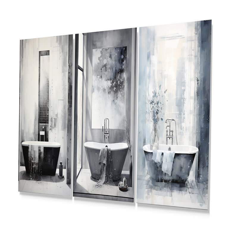 «Bathroom Minimalist Elegance I», ensemble d'art mural en métal pour salle de bain, ensemble de 3, H 28 po x l 36 po