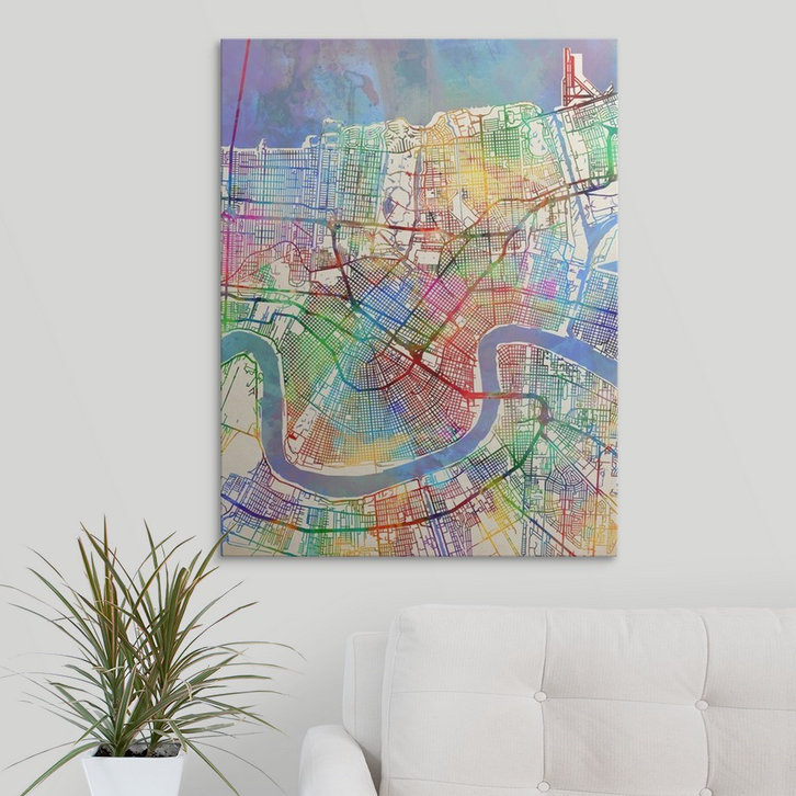 «New Orleans Street Map» par Francy, impression, H 24 po x l 18 po x P 1,5 po, Toile