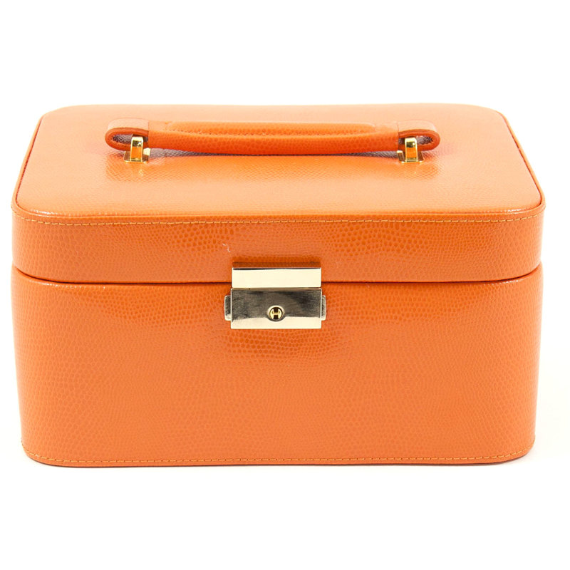 Leather Jewelry Box + Mirror, Orange Leather