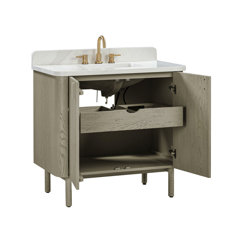Blakely 36" Free Standing Single Bathroom Vanity with Quartz Top, Gray, Gold