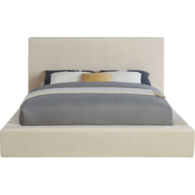 Ishia Upholstered Platform Bed, Full, Cream Velvet