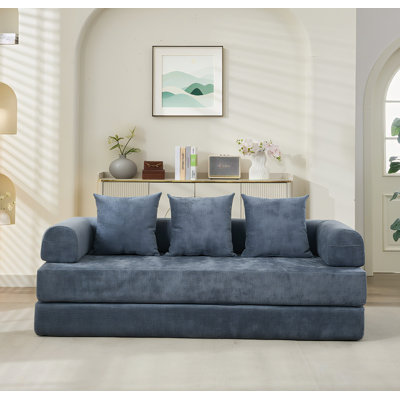 Boneless 78.8" W Convertible Folding Mattress Sofa, Chenille Floor Sofa Bed