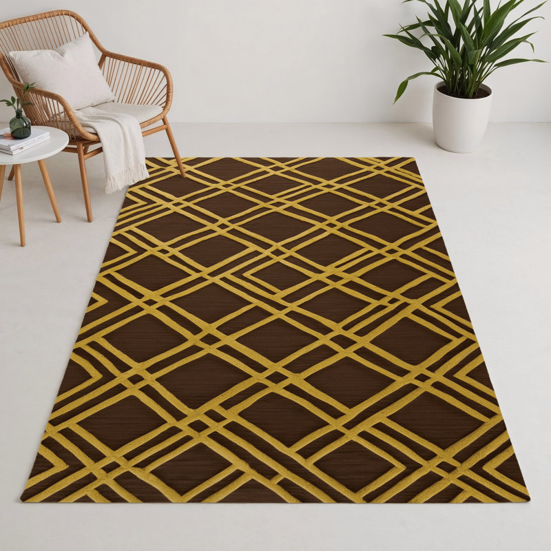 Trellis Brown Indoor and Outdoor Area Rug, Rectangle 9' x 12'