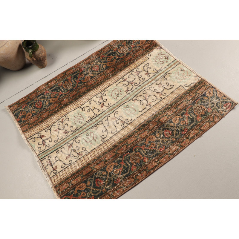 Vintage Turkish Wall Rug With Rustic Boho Door Mat Featuring Intricate Floral Patterns In Earthy Tones Ideal For Boosting The Charm Of Your Living Space