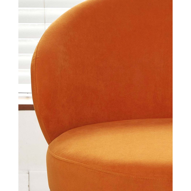 Chaise d'appoint Mid-Century moderne en velours avec pieds en métal élégants, Orange