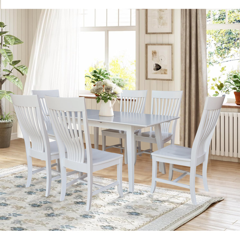 Ensemble de salle à manger à rallonge en bois massif DeBello, 7 pièces : table, 6 chaises