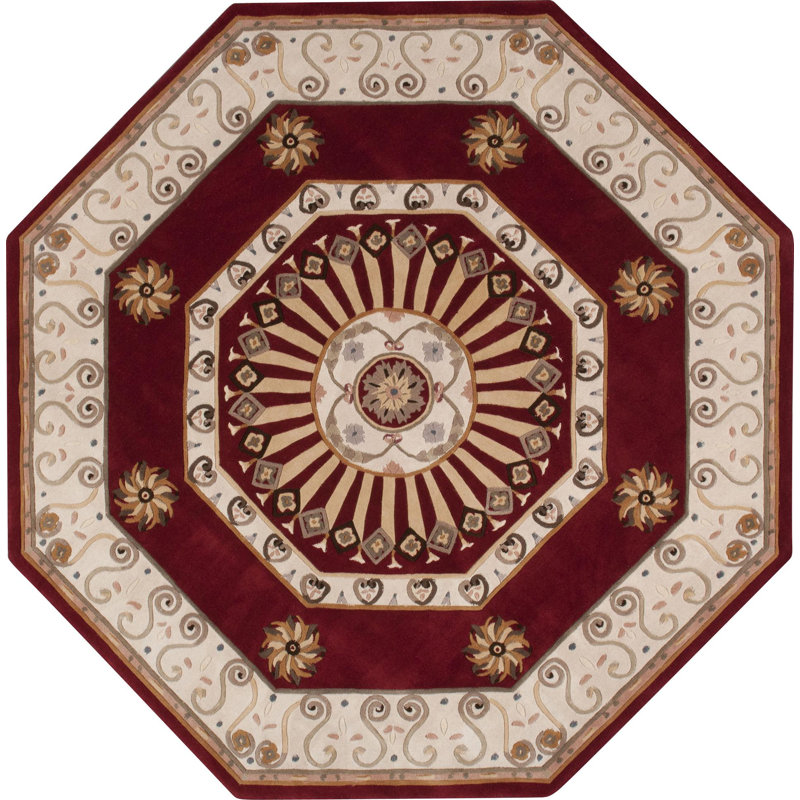 Tapis rouge en laine touffeté à la main octogon oriental Belvedere