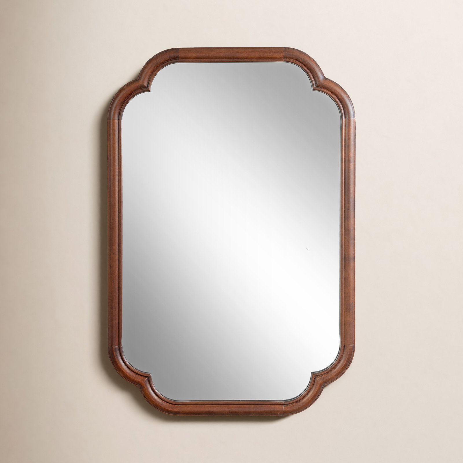 Brandis Wooden Bathroom Wall Mirror, 36" x 24", Rustic Brown, Scalloped