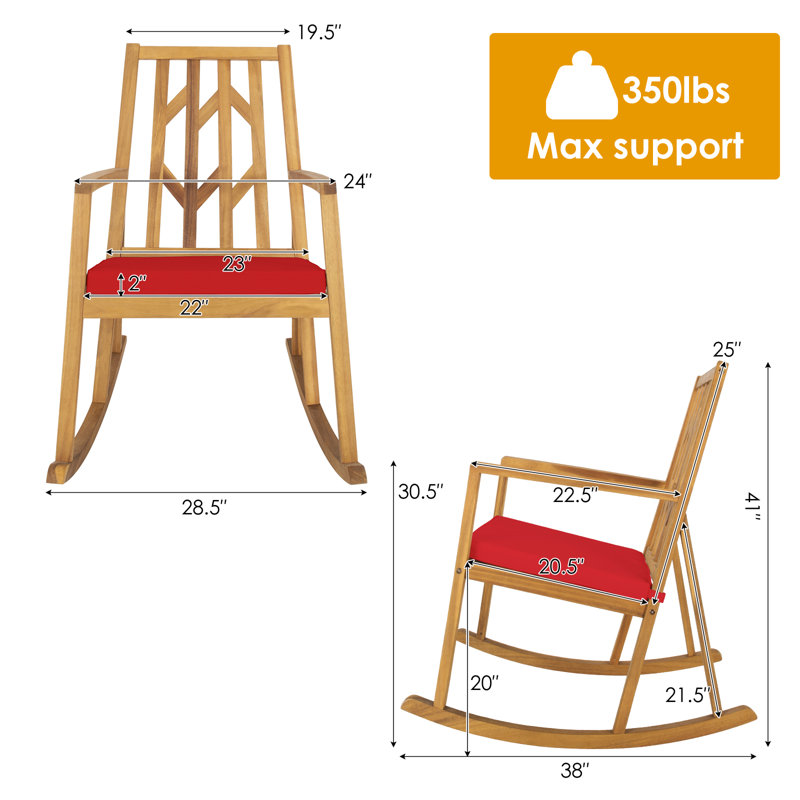 Fauteuil à bascule d'extérieur en bois d'acacia, Rouge