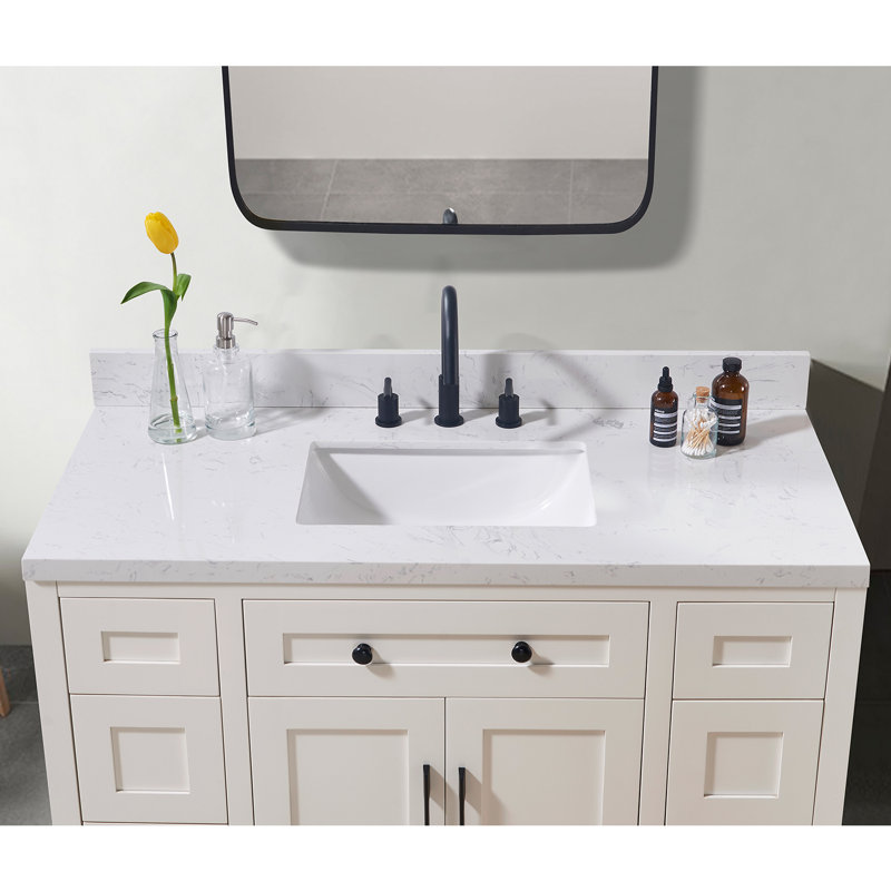 49" Aosta White Composite Stone Vanity Top with Ceramic Sink