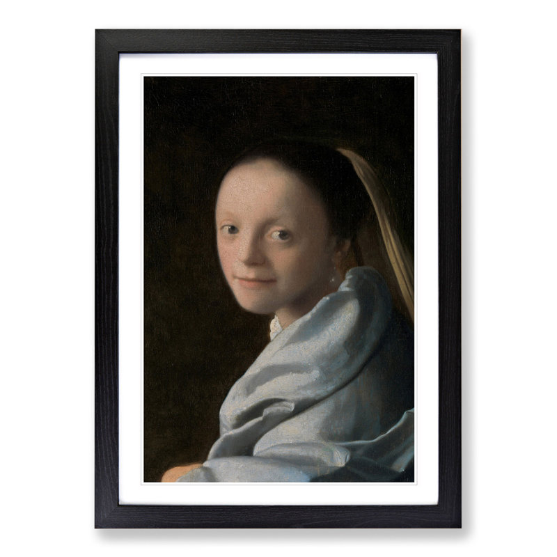 Study of a Young Woman by Johannes Vermeer - Picture Frame Painting, 48cm H x 36cm W x 2cm D, Black Framed