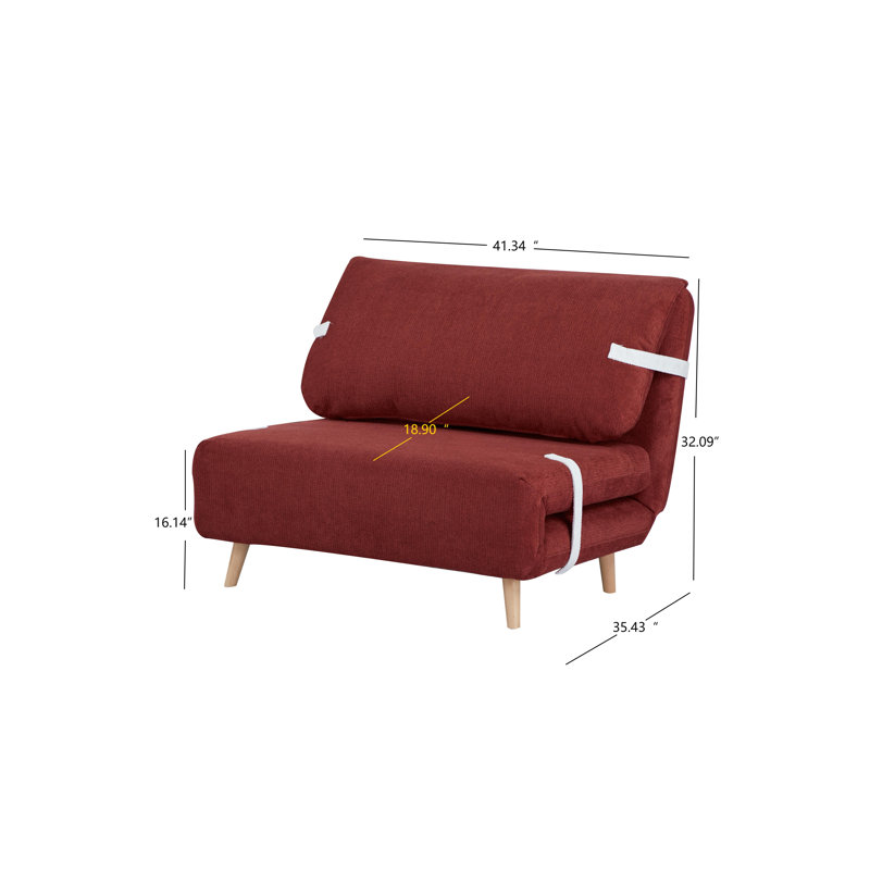 40” Wide Easy Foldable Sleeper Sofa Bed With Pine Wood Frame - 3-position Adjustable, Red