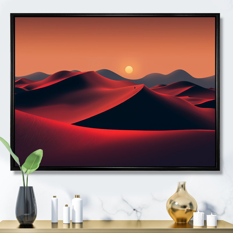Orange, désert du Sahara, dunes de sable I - art mural désert, Cadre flottant noir, H 16 po x l 32 po x P 1 po