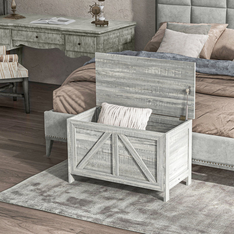 30" Storage Chest With Generous Capacity From - Gray Wood Grain For Bedroom & More Style Box Hinge And Lift Top Bedroom, Living Space, Entryway