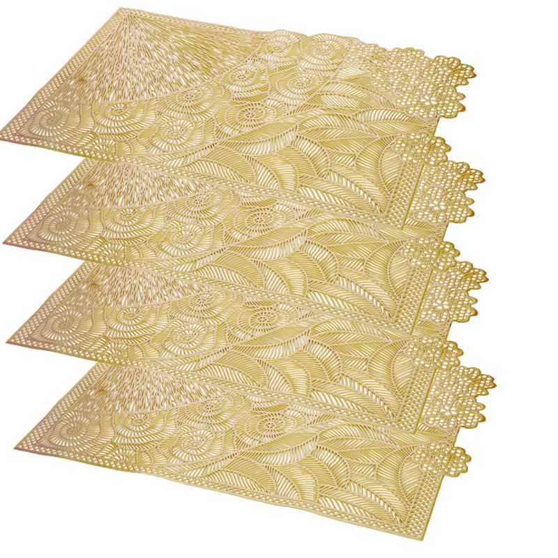 Dzoba Vinyl Abstract Rectangle Placemat, Gold