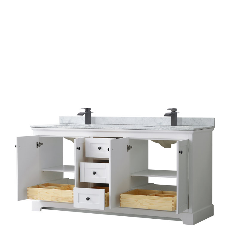 Avery 72'' Double Bathroom Vanity with Stone Top, White, Matte Black