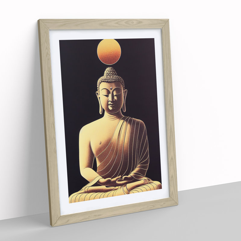 Buddha Under the Sun - Wall Art, 48cm H x 36cm W, Oak Framed, White