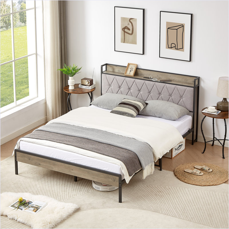 Base de lit avec station de charge, Gris, Grand