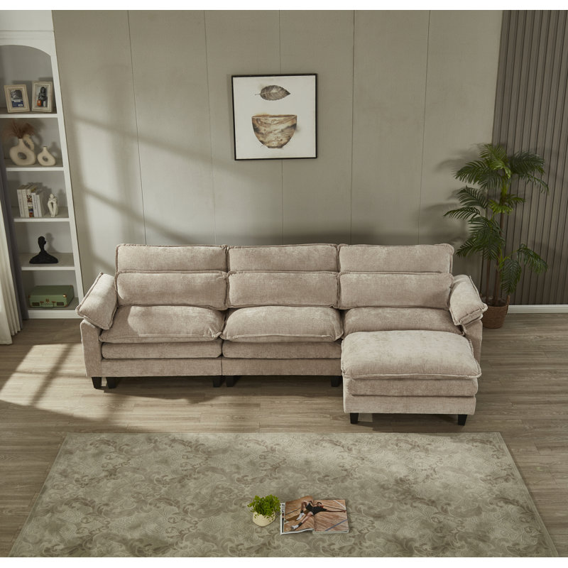 Canapé modulaire en L avec repose-pieds Luqi, H 35,8 po x l 115 po x P 52,4 po, Chenille clair chameau