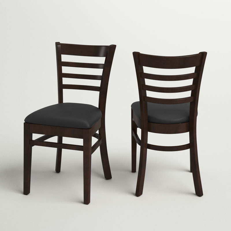 Walnut Wood and Black Vinyl Ladderback Side Chair