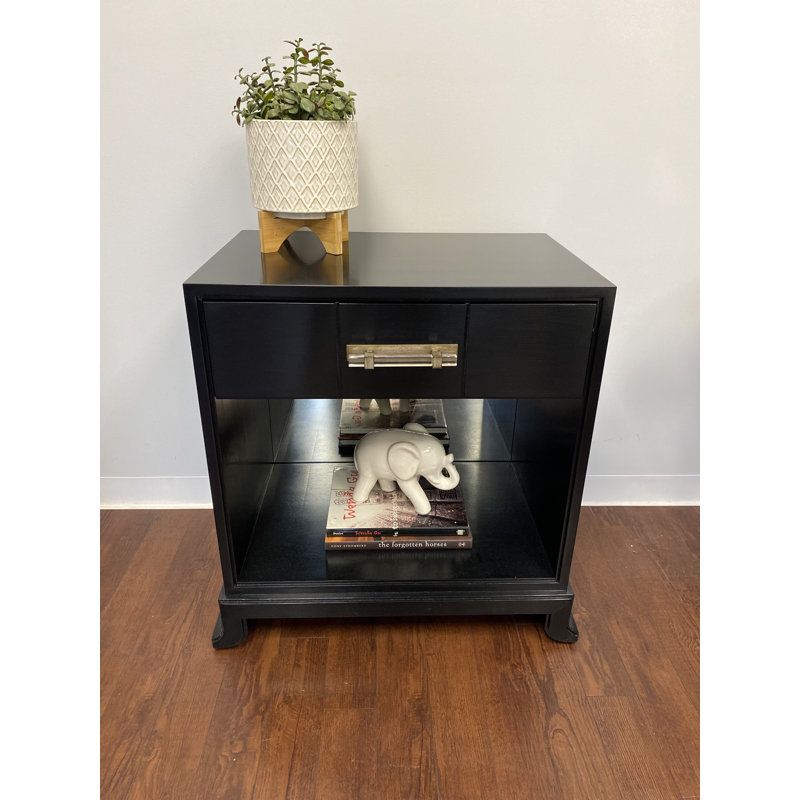Spencer 1 - Drawer Solid Wood Nightstand, Gloss Black