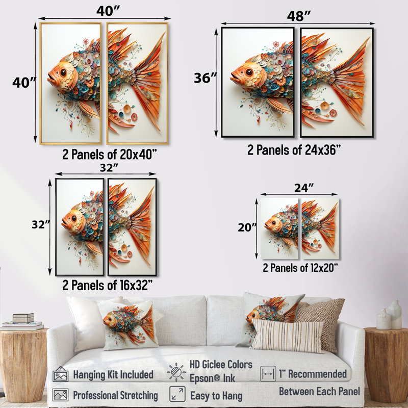 Fishing Whale Of Colors II - Large Hunting & Fishing Canvas Wall Art Set Of 2, 40" H x 40" W, Floater Framed Print, Brown