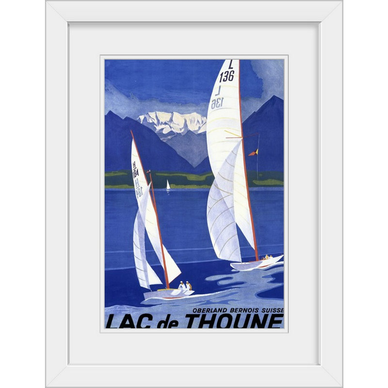 « lac de thoune » par otto baumberger affiche rétro, H 26 po x l 20 po x P 1 po, Cadre blanc