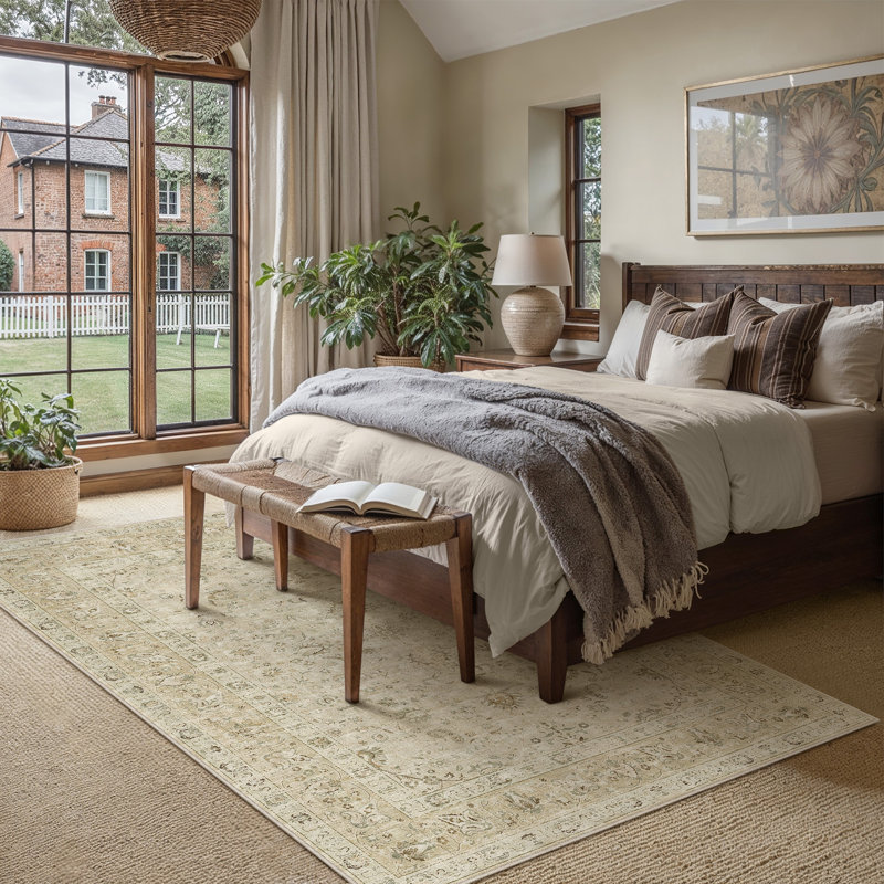 Sofia Vintage Washable Area Rug With Non-Slip Backing, Rectangle 8' x 10', Beige
