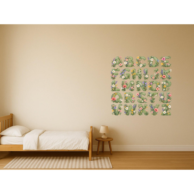 Wildflower Alphabet Wall Decals, Set of 26 Educational Peel and Stick Wall Stickers, Classroom Playroom Decor, Kids Learning Wall Art, 20"W x 20"H (50 x 50 cm)