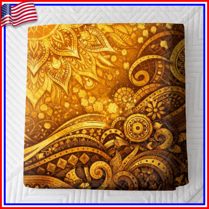 Couvre-lit matelassé Golden Mandala Art , Lit simple