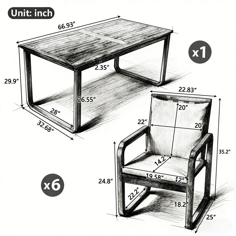 Ensemble de salle à manger d'extérieur 7 pièces 7 pièces
