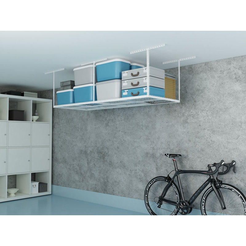 Noell Overhead Garage Ceiling Mounted Rack, White, 40" H x 48" W x 96" D