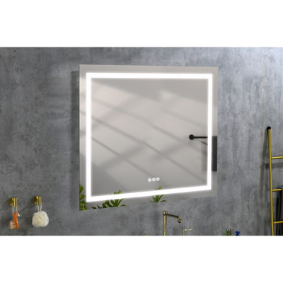 Grand miroir de salle de bain à DEL à brouillard à intensité variable, 3 couleurs, mémoire, 36 po x 36 po pour le maquillage de la salle de bain, les soins de la peau, le rasage et les vêtements