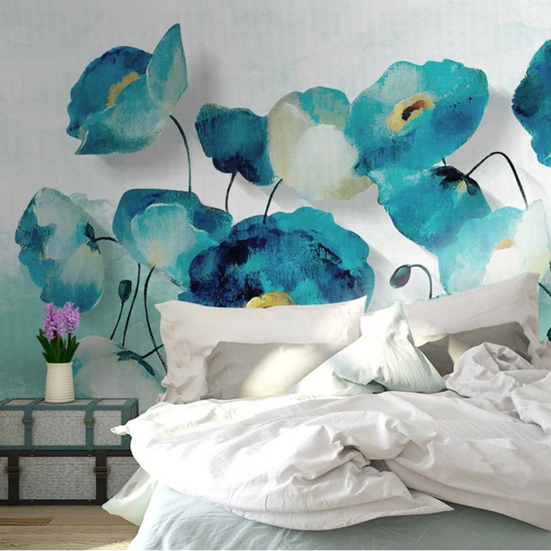 Papier peint amovible aquarelle turquoise, L 48,96 po x l 75 po