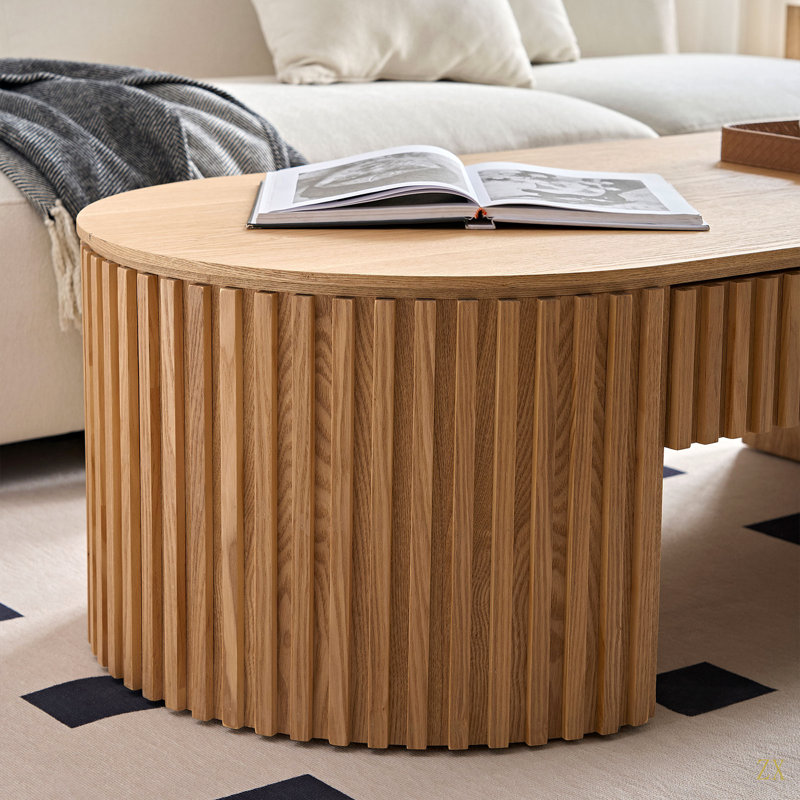Table basse ovale en bois avec tiroir Mid-Century moderne de 51,18 po Table basse unique pour meubles de salon, table à thé