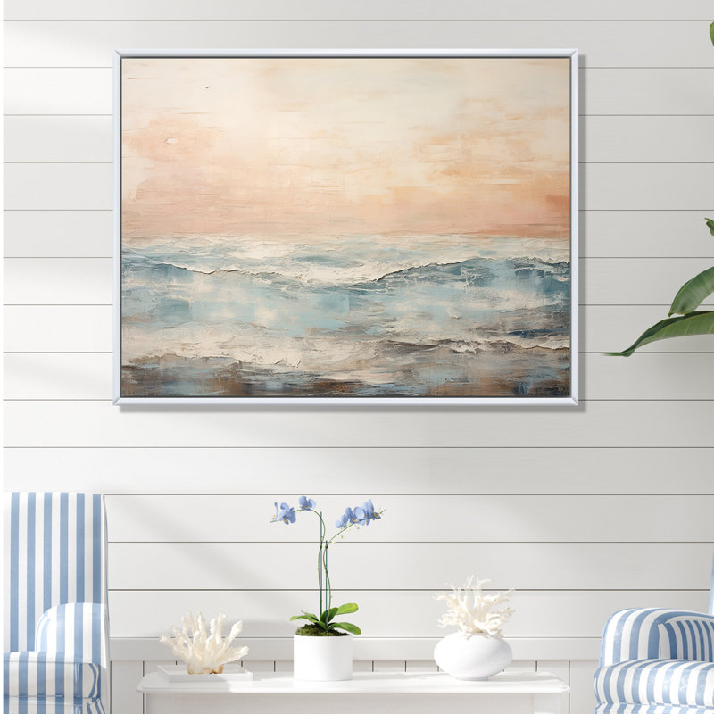 Ranieri - plage et océan, art mural sur toile, H 12 po x l 20 po, Cadre photo noir