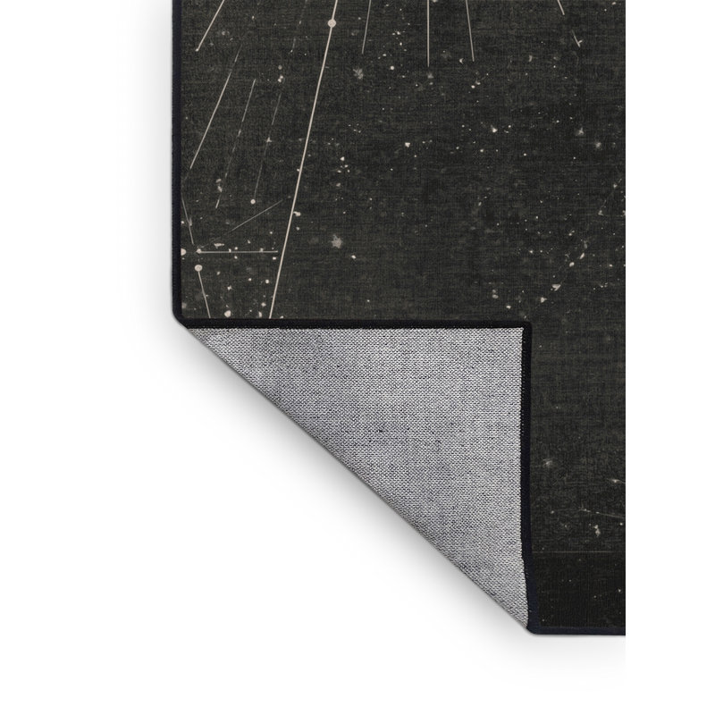 Machine Washable Palvinder Modern & Contemporary Starburst Rug in Gray – Black Binding, 2 x 5