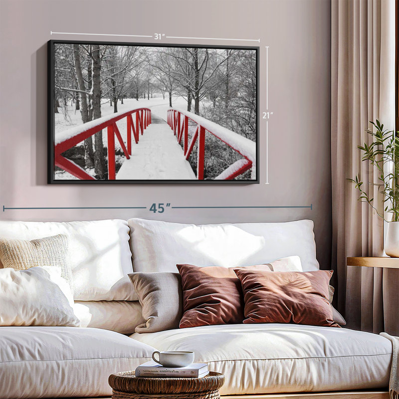Impression sur toile rouge avec neige, H 21 po x l 31 po