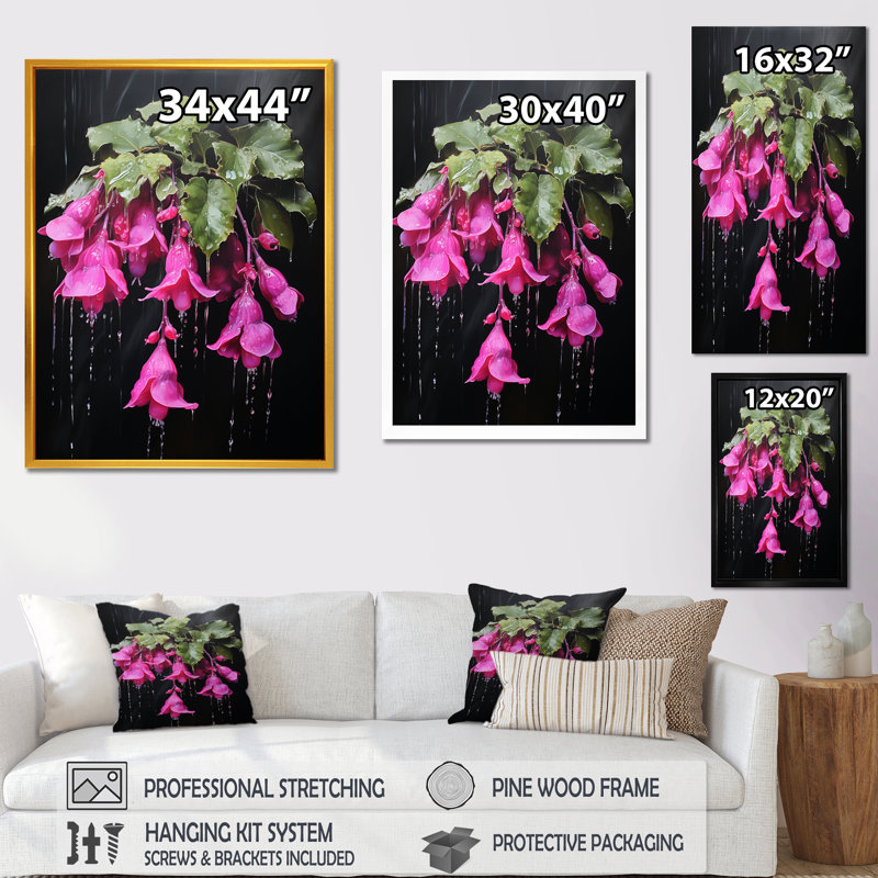 Colibri rose fuchsia II - art mural fuchsia, Toile tendue, H 60 po x l 28 po x P 1,5 po