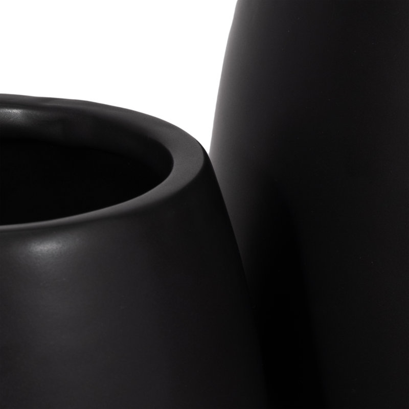 Ereka Stoneware and Ceramic Footed Round Planters with Triple Ball Base Design Set of 2, Black