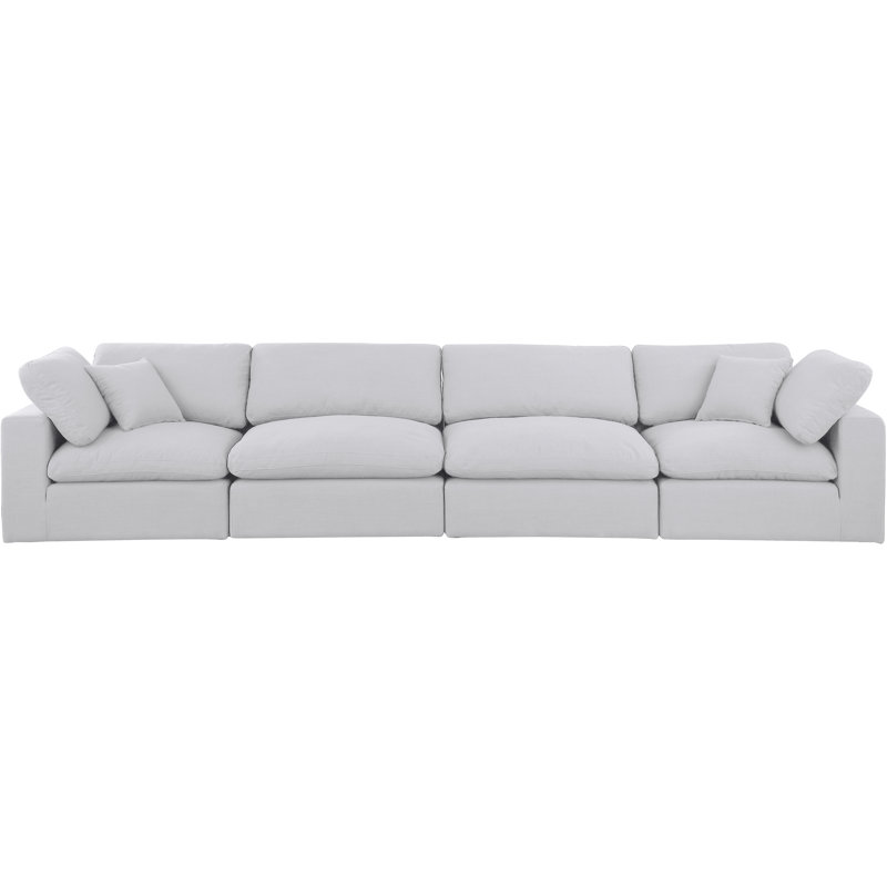 Hollynd 158" Linen Modular Sofa, White Linen Textured Fabric