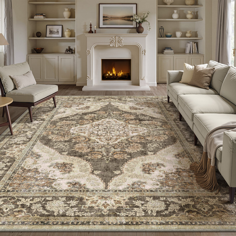 Elaine Machine Washable Oriental Area Rug With Non-Slip Backing, Rectangle 8' x 10'