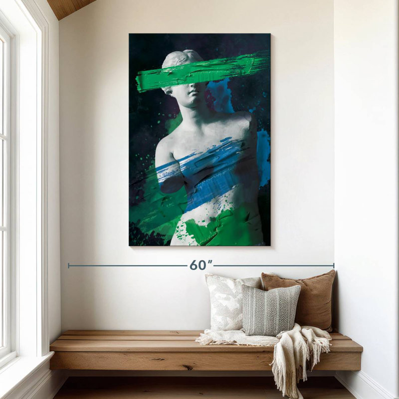 Leisha Venus De Milo, bleu, vert, peinture, portrait, H 48 po x l 32 po
