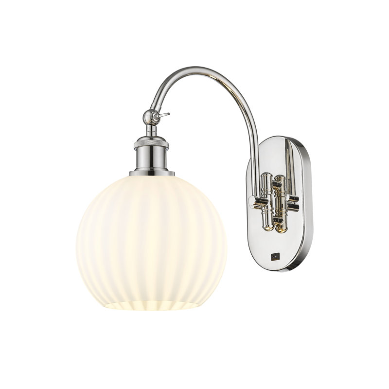 Berteal Steel Armed Sconce, Polished Nickel, 13.5" H x 8" W x 13.5" D