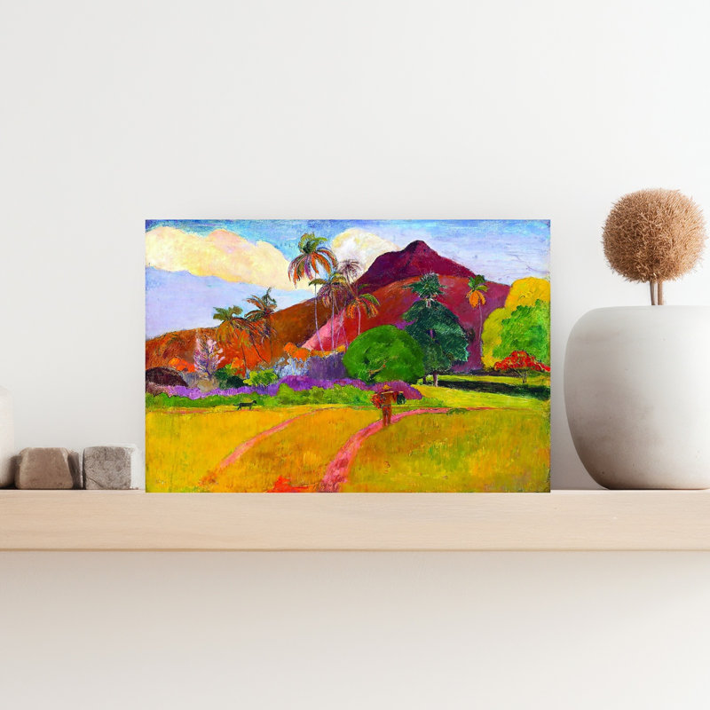 Tahitian Landscape Classic Colorful Serene Palm Landscape Summer Wall Art Print by Paul Gauguin - Wrapped Canvas Print