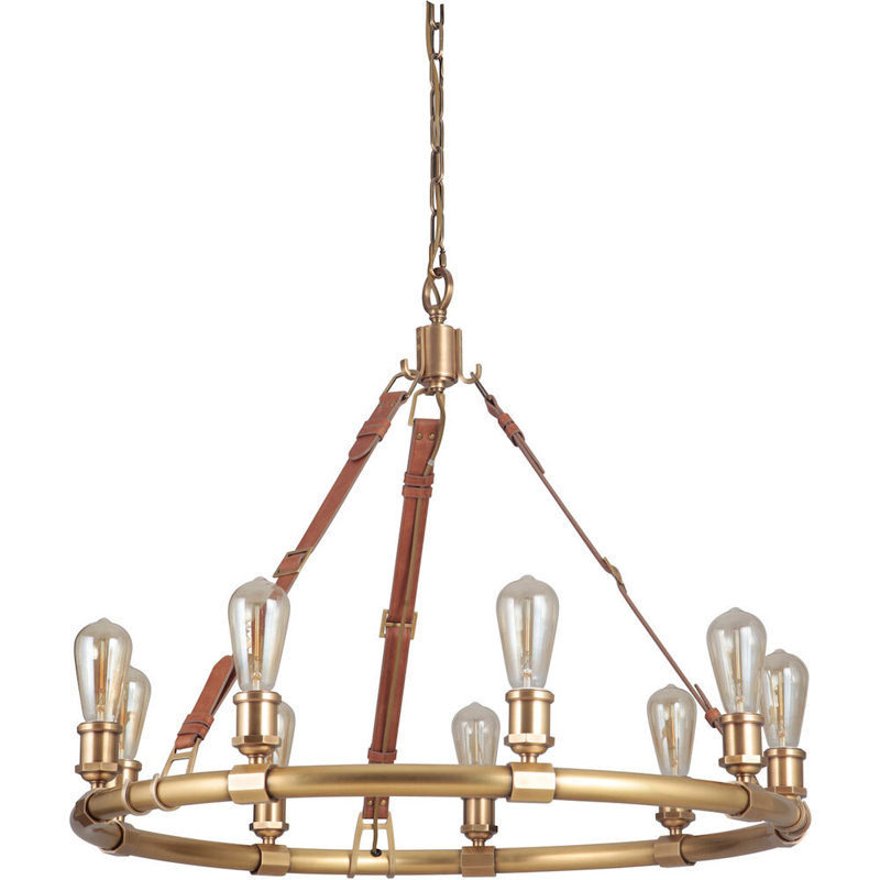 Bolger 9 - Light Wagon Wheel Chandelier, Vintage Brass